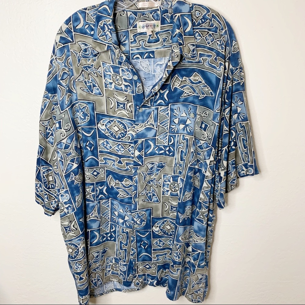 Campia Moda Aloha Shirt Men’s XXL Big & Tall Blue Fish Print Rayon